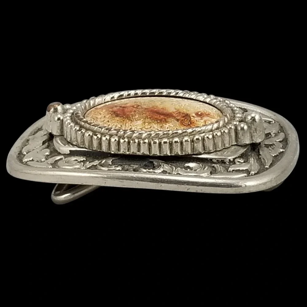 Western‎ Native American Style Oval Belt Buckle with Agate Stone Silver Tone